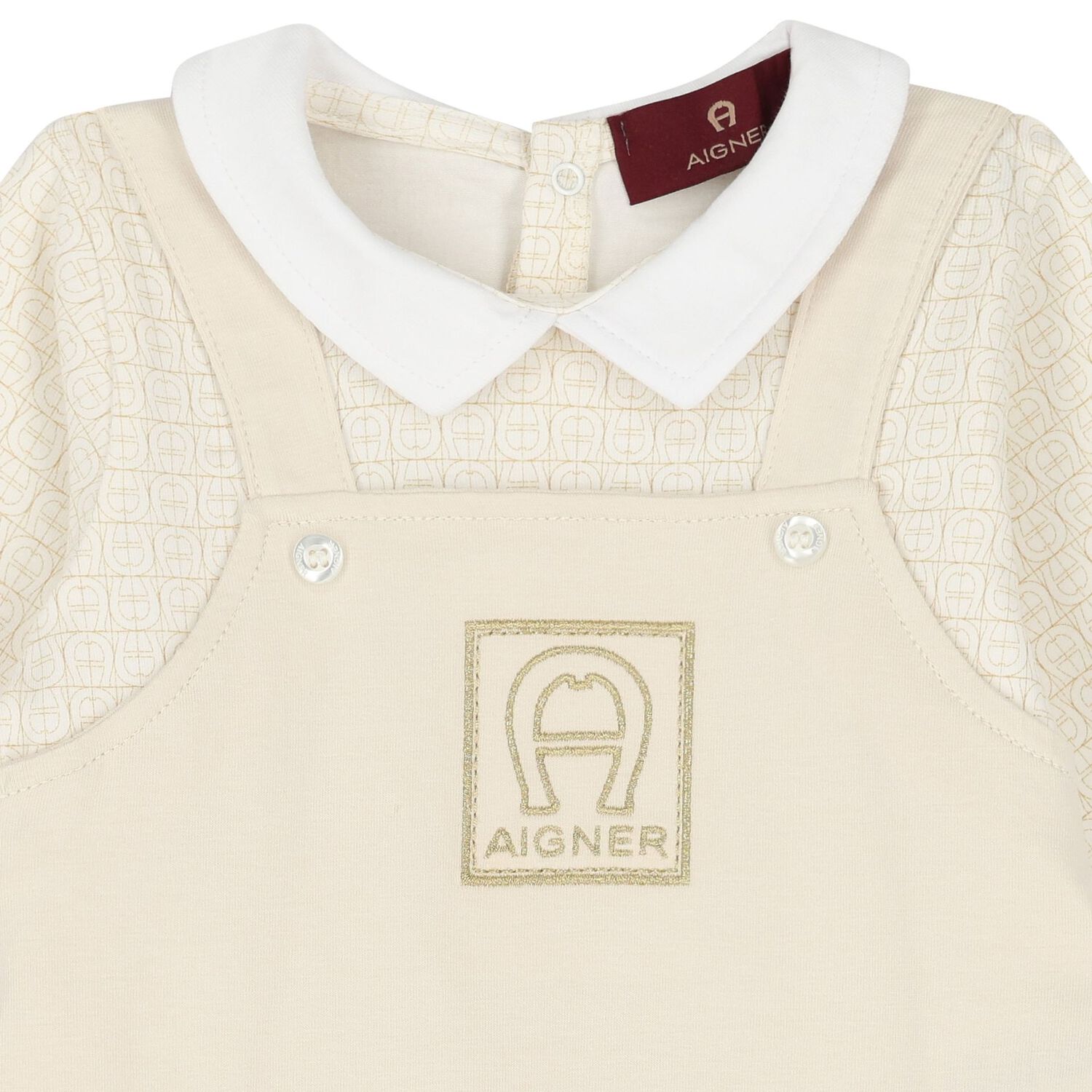 Beige & Gold Logo Babygrow, 1, hi-res
