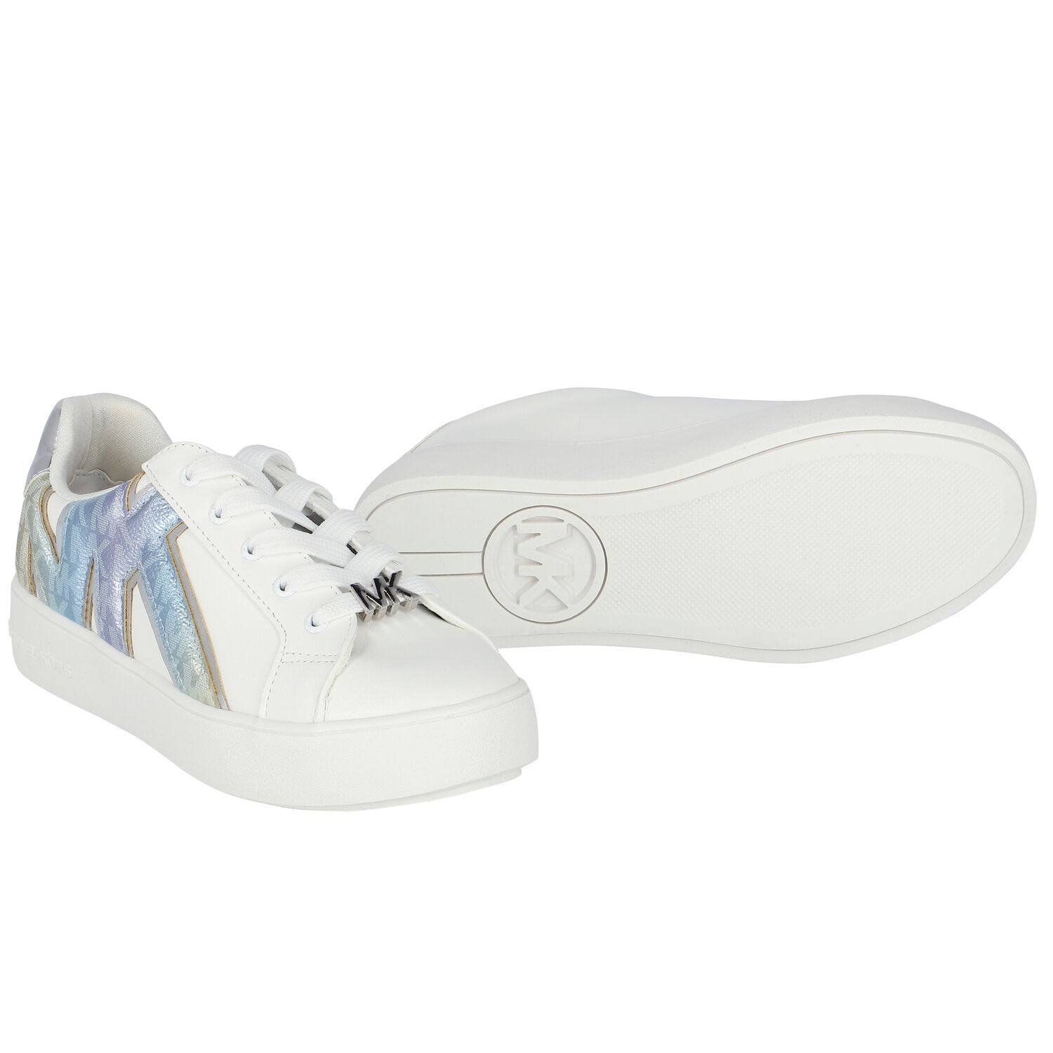 Girls White Logo Trainers, 1, hi-res