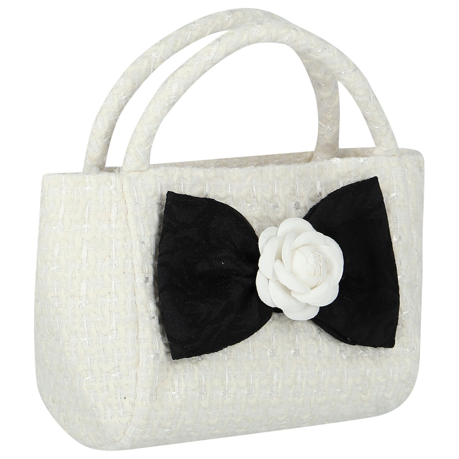 Girls Ivory & Black Bow Bag, 1, hi-res