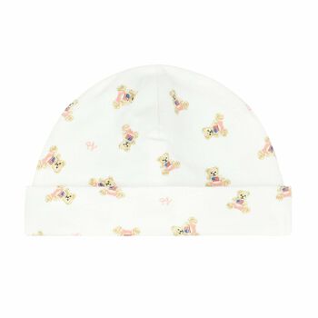 Baby Girls White Printed Hat