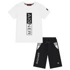 Boys White & Black Logo Shorts Set, 1, hi-res