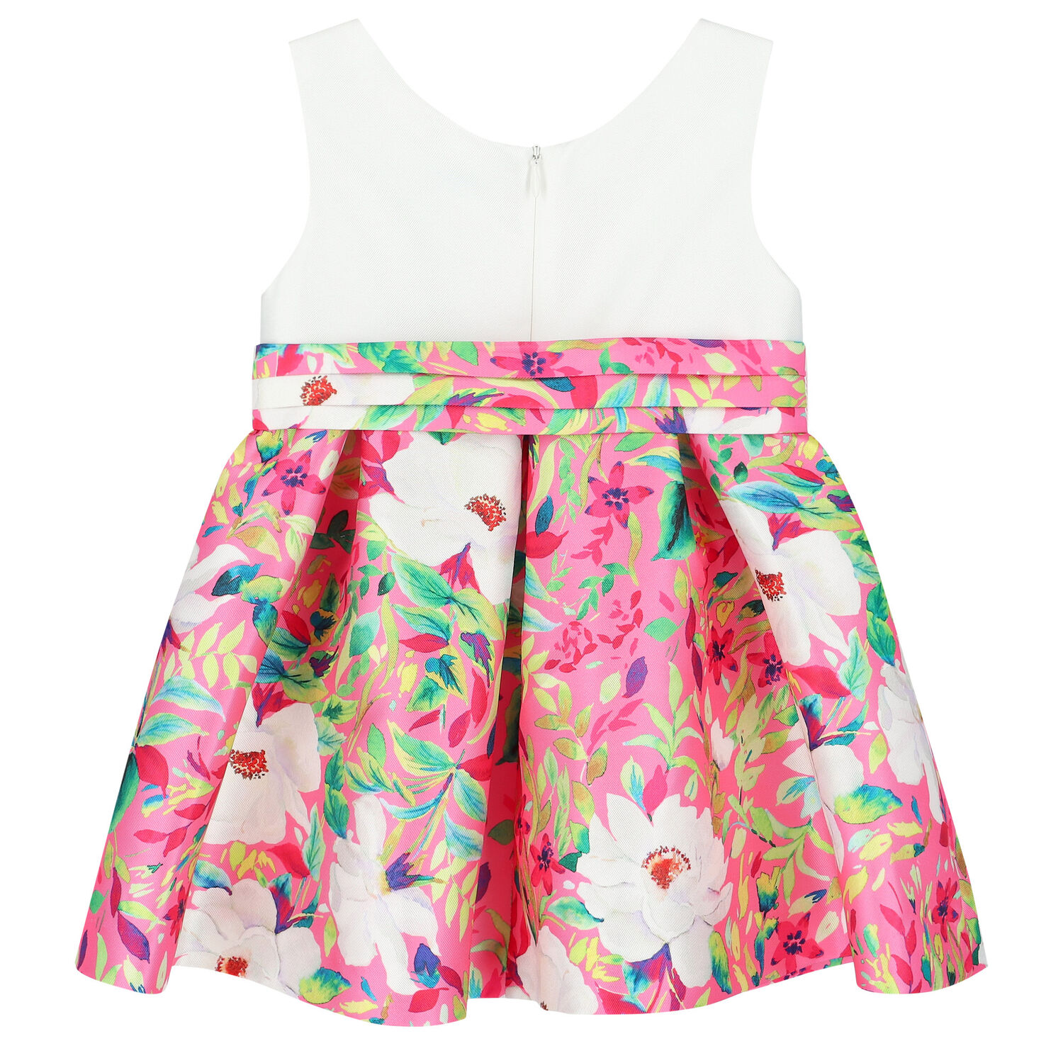 Younger Girls White & Pink Floral Dress, 1, hi-res
