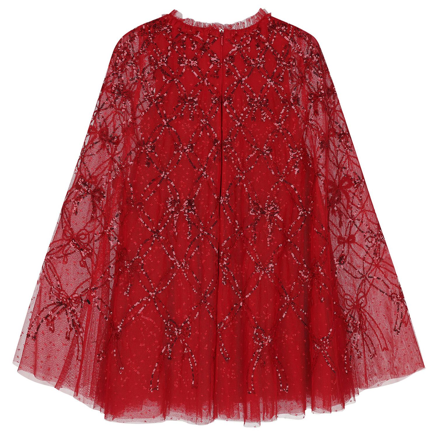 Girls Red Bow Lattice Sequin Cape Dress, 2, hi-res