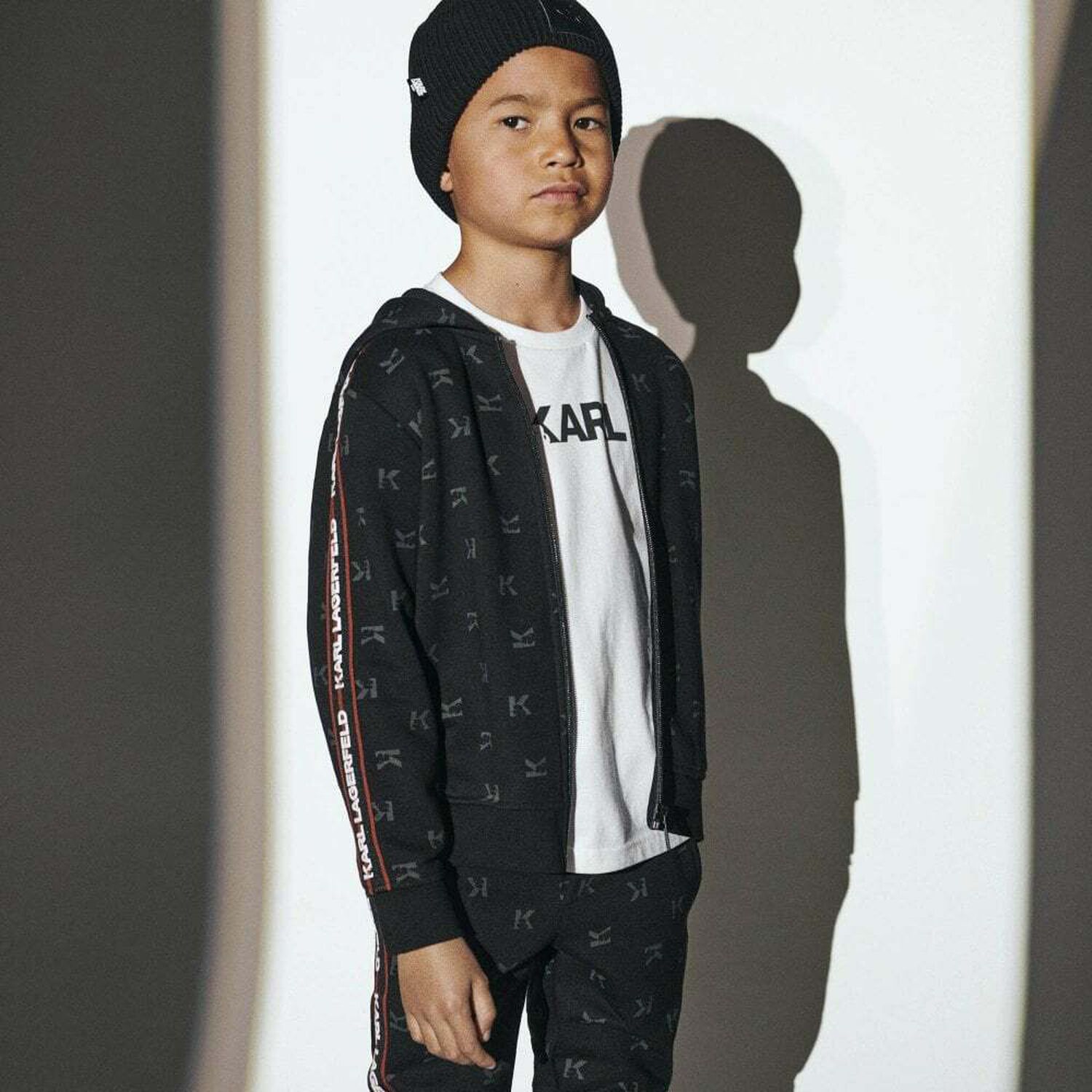 Boys Black Logo Zip Up Top, 1, hi-res