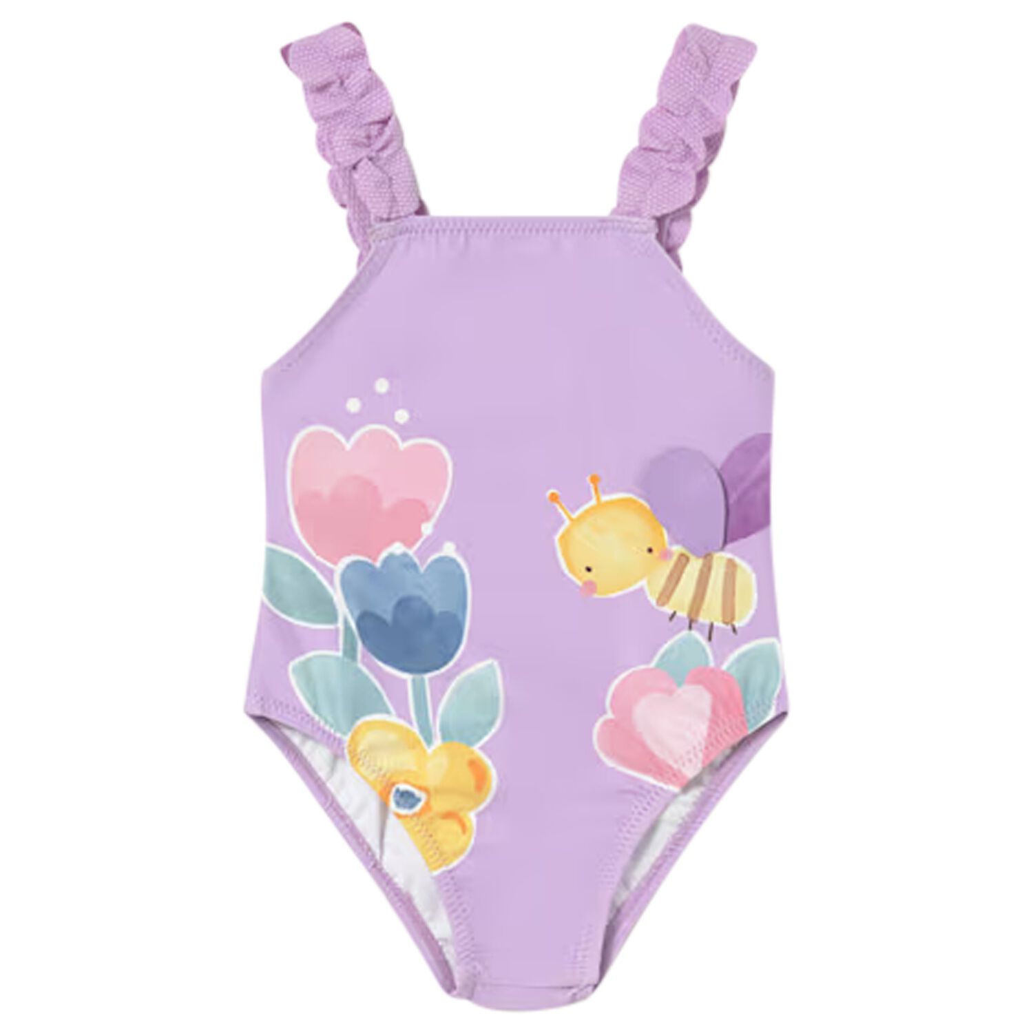 Younger Girls Purple Floral Swimsuit, 1, hi-res