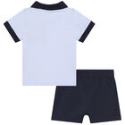 Baby Boys Blue Logo Polo Shorts Set, 1, hi-res