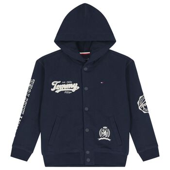 Boys Navy Blue Logo Hooded Top