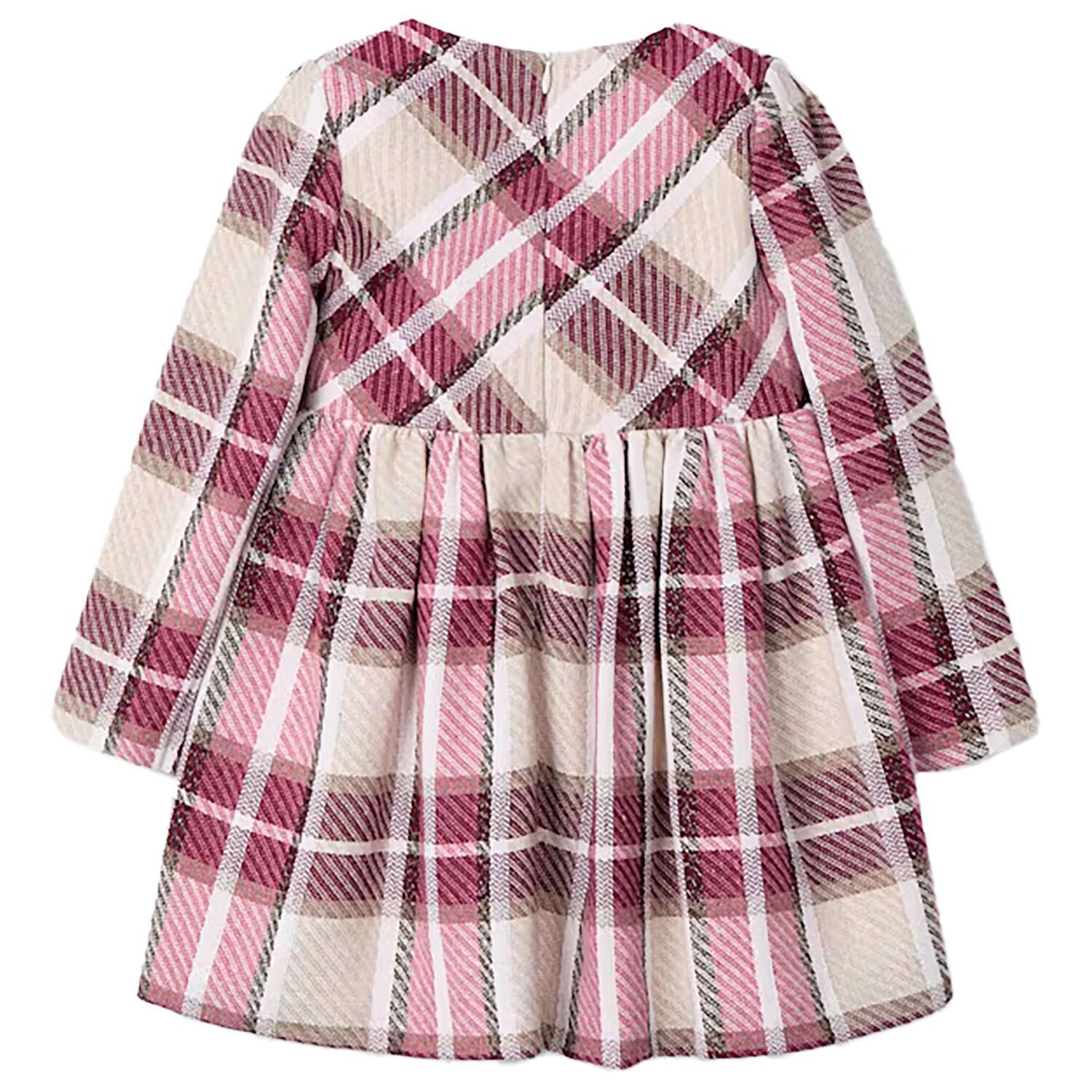 Girls Red & Beige Bow Tartan Dress, 1, hi-res