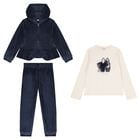 Girls Navy Blue Velour Tracksuit Set  ( 3 Piece ), 1, hi-res