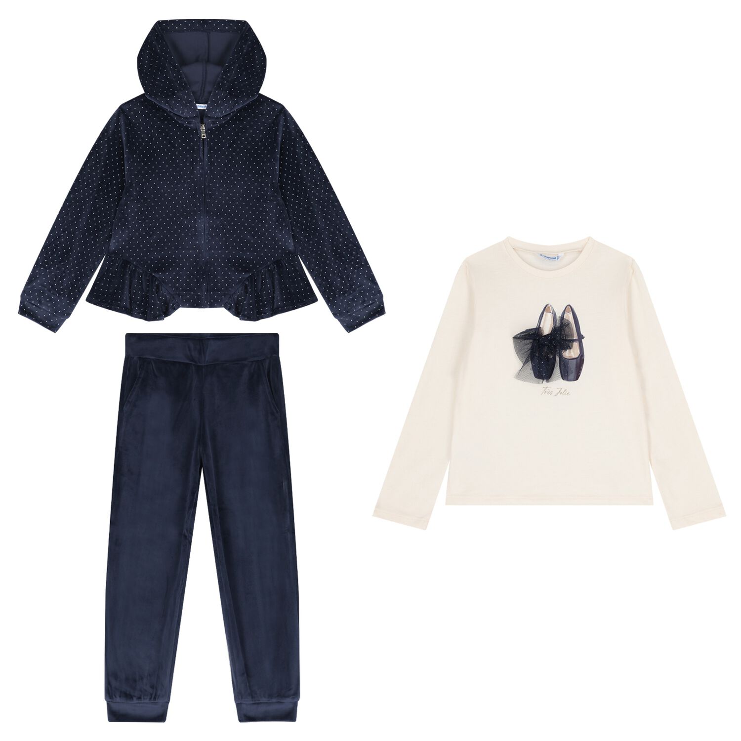 Girls Navy Blue Velour Tracksuit Set  ( 3 Piece ), 1, hi-res