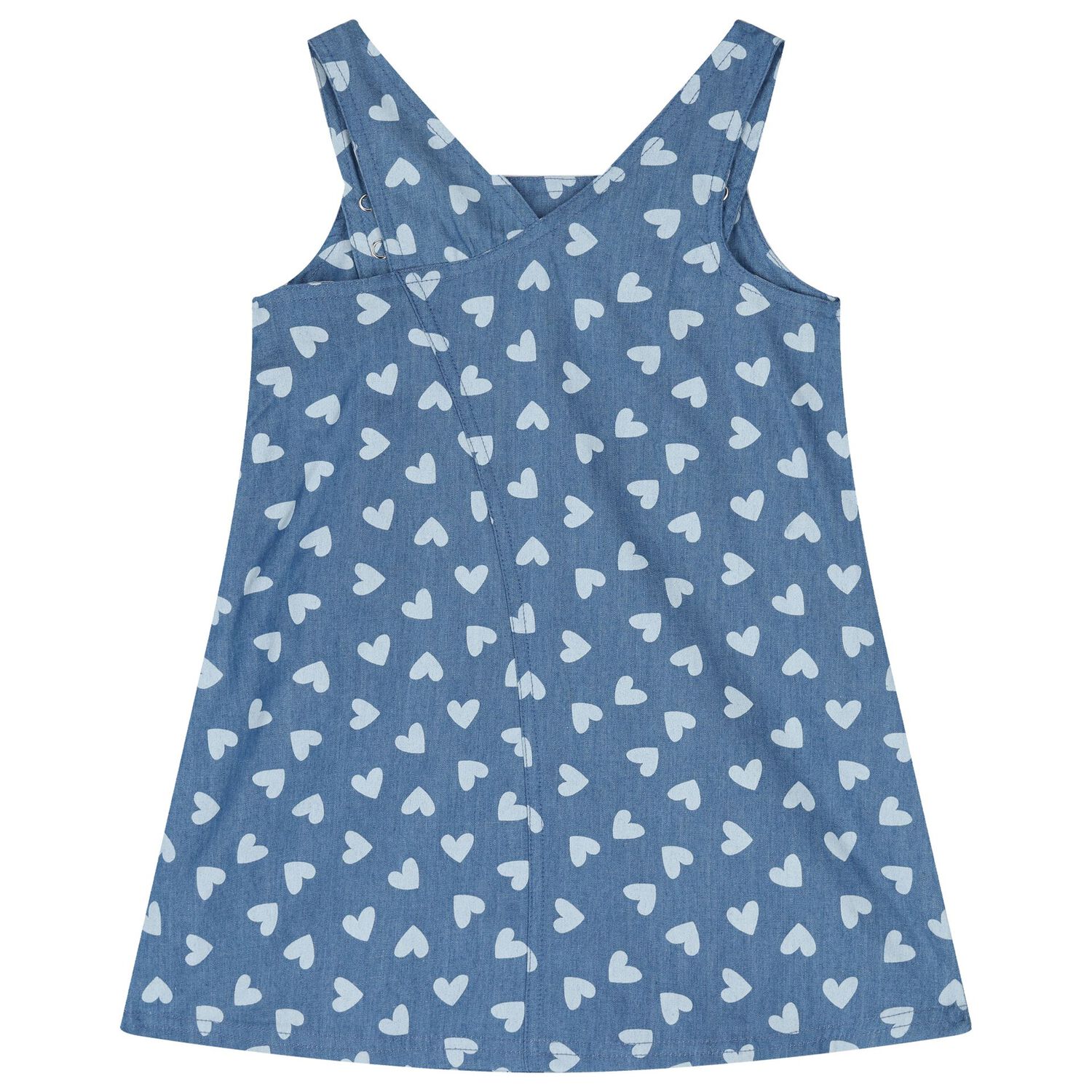 Girls Blue Chambray Heart Dress, 1, hi-res