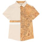 Boys Beige Geo Map Logo Shorts Set, 2, hi-res