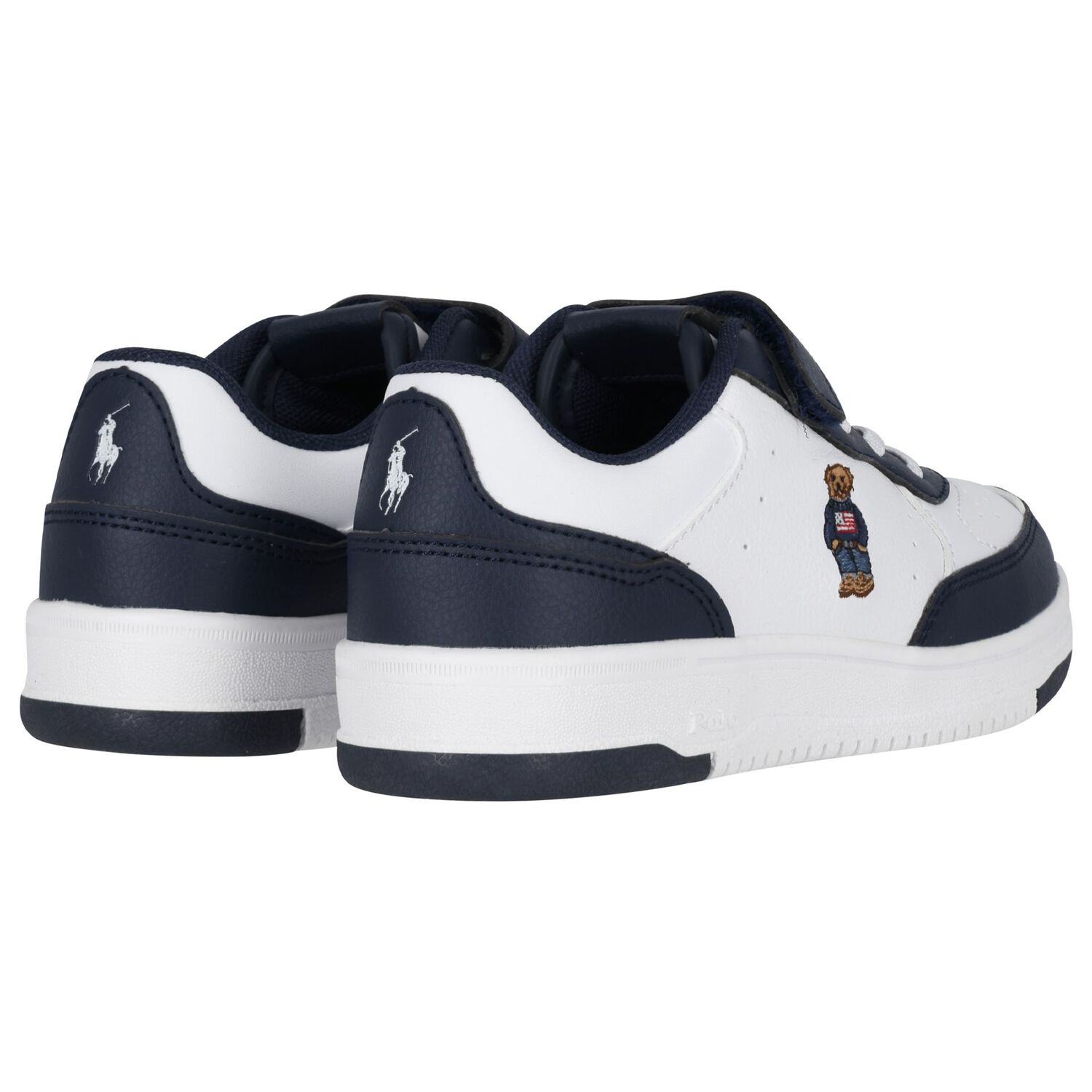 Boys White & Navy Blue Logo Trainers, 1, hi-res image number null