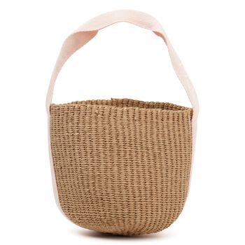 Girls Pink & Beige Straw Handbag