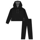 Girls Black Hooded Tracksuit, 2, hi-res