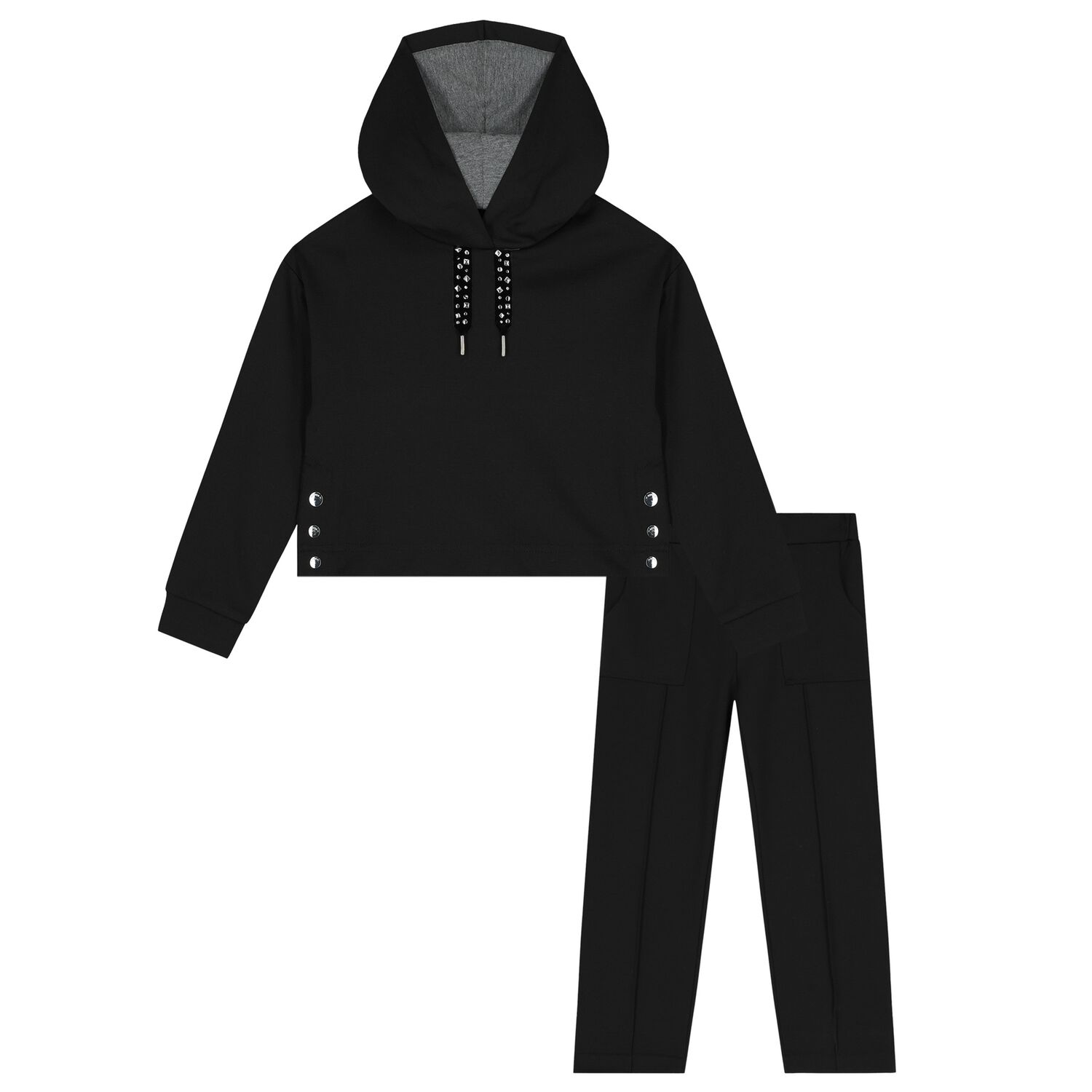 Girls Black Hooded Tracksuit, 2, hi-res image number null