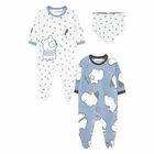 Boys Ivory & Blue Babygrows (2 Pack) & Bib, 1, hi-res