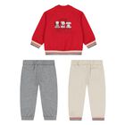 Younger Boys Red, Grey & Beige Puppy Tracksuit Set ( 3 Piece ), 1, hi-res