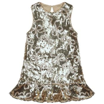 Girls Gold Sequin Bow Bonita Dress