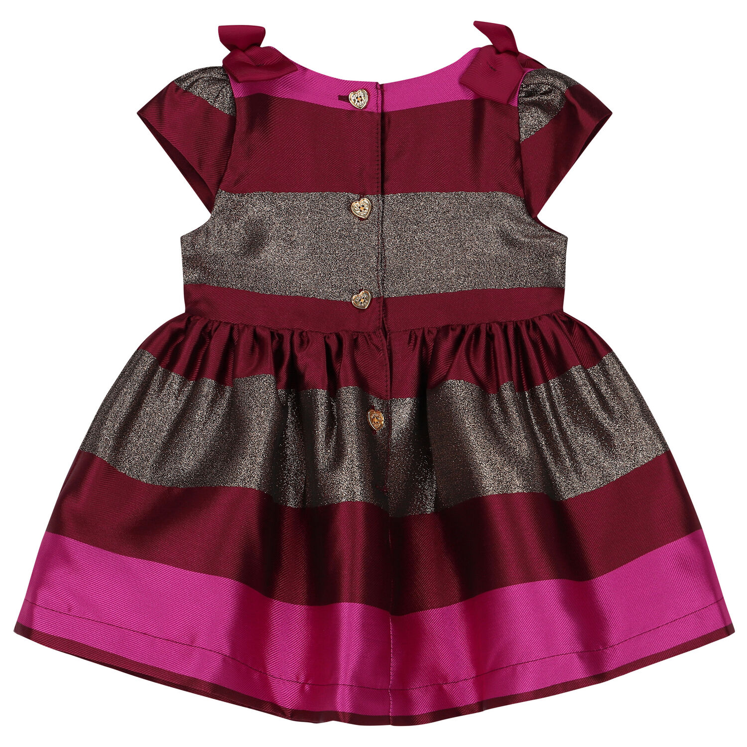 Baby Girls Red & Gold Striped Satin Dress, 1, hi-res