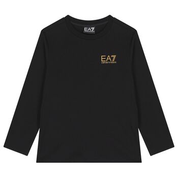 Boys Black Logo Long Sleeve Top