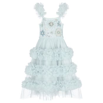 Girls Blue Diamante Tulle Dress