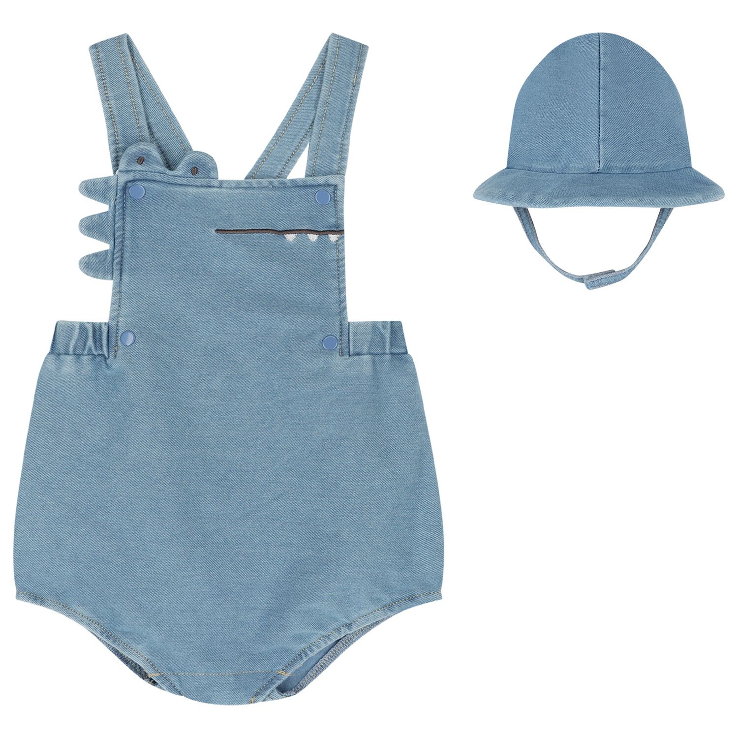 Baby Boys Blue Denim Crocodile Romper Set, 1, hi-res