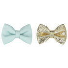 Girls Blue & Gold Bow Hair Clips ( 2 Pack ), 2, hi-res