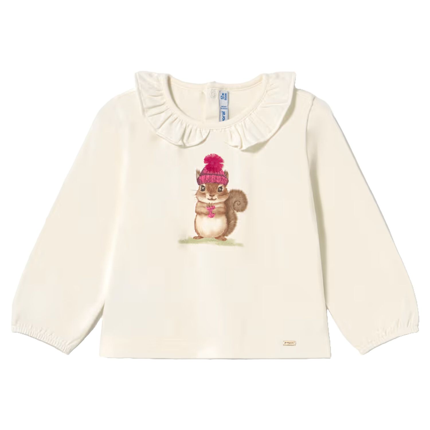 Younger Girls Ivory Squirrel Long Sleeve Top, 1, hi-res
