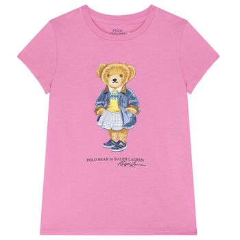 Girls Pink Cotton Bear T-Shirt