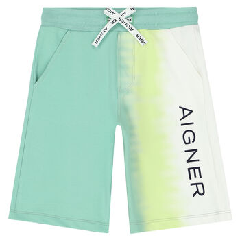 Boys Green & White Logo Shorts