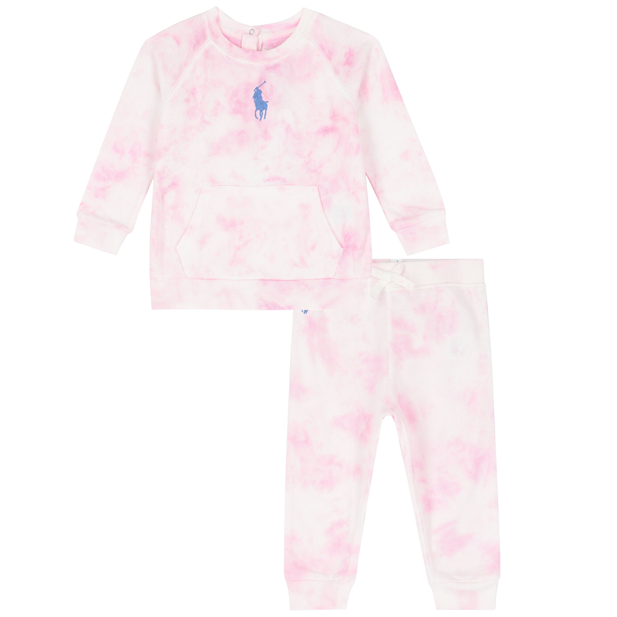 Ralph Lauren Baby Girls Pink Logo Tie Dye Tracksuit Junior Couture UK