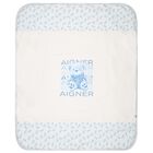 Baby Boys White & Blue Teddy Bear Logo Blanket , 2, hi-res