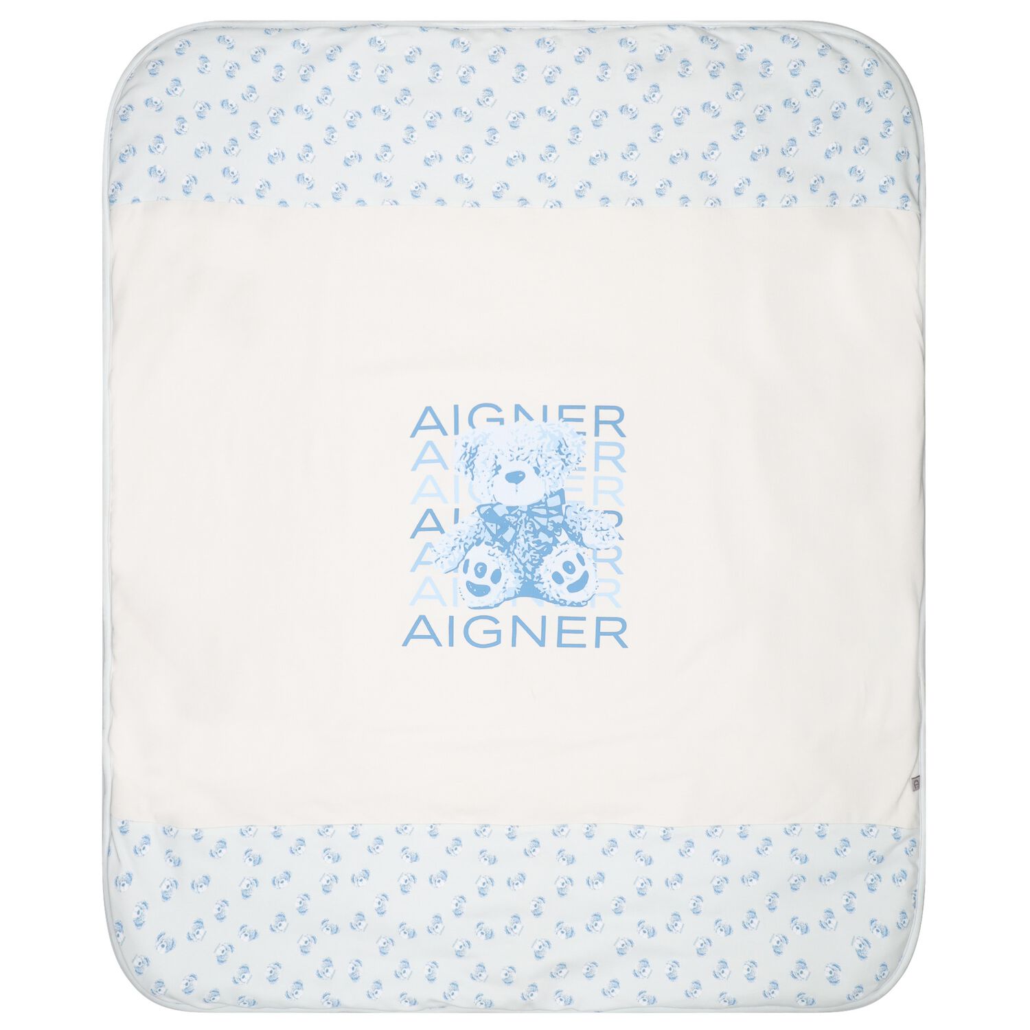 Baby Boys White & Blue Teddy Bear Logo Blanket , 2, hi-res