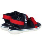 Boys Navy Blue & Red Logo Sandals, 1, hi-res