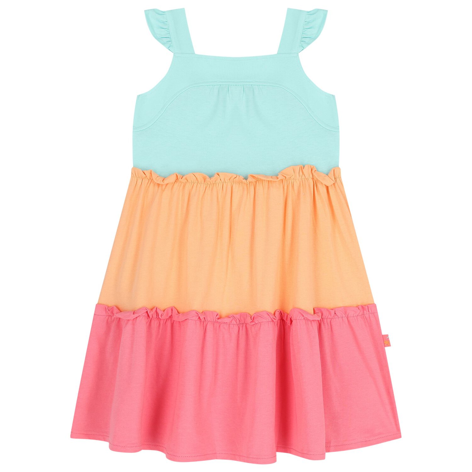 Girls Blue, Orange & Pink Tiered Dress, 1, hi-res
