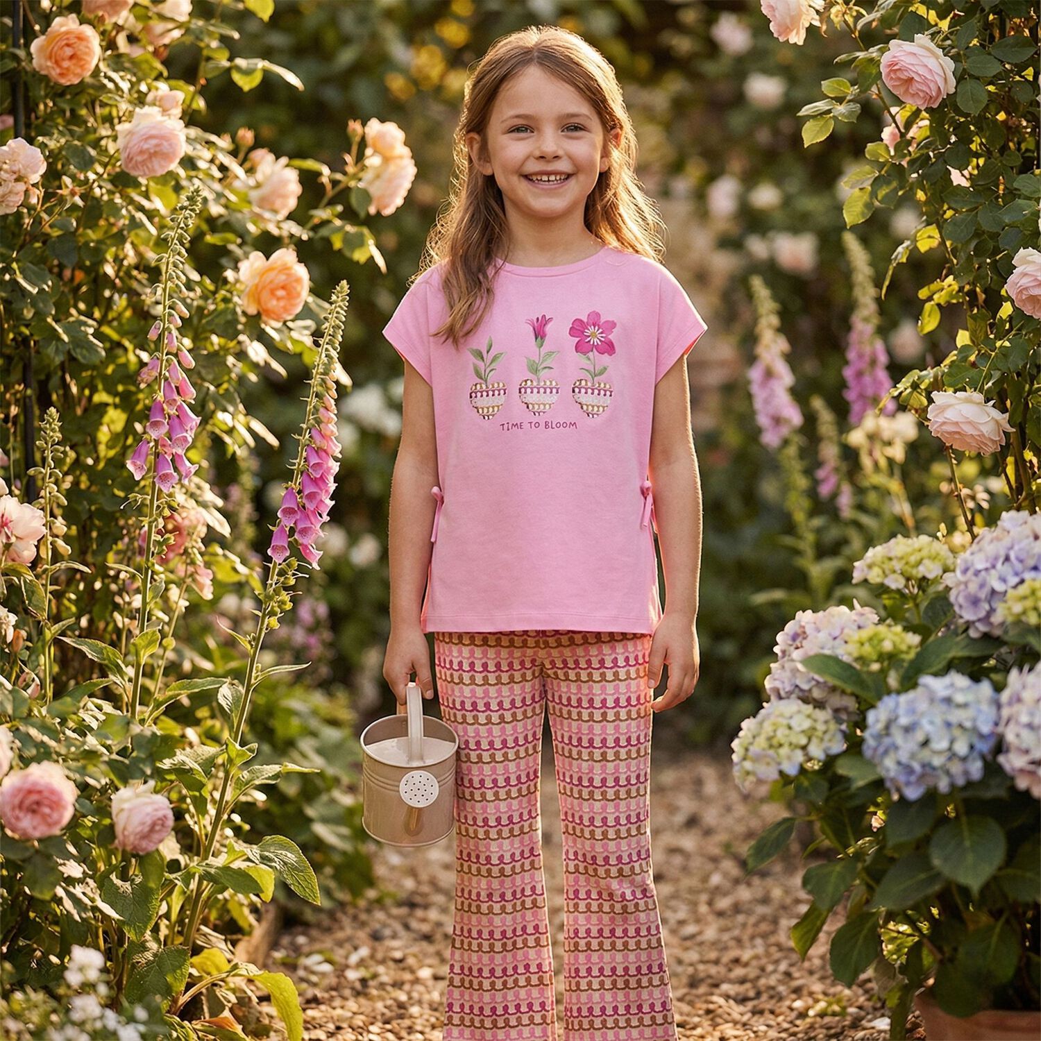 Girls Pink Flower Leggings Set, 3, hi-res