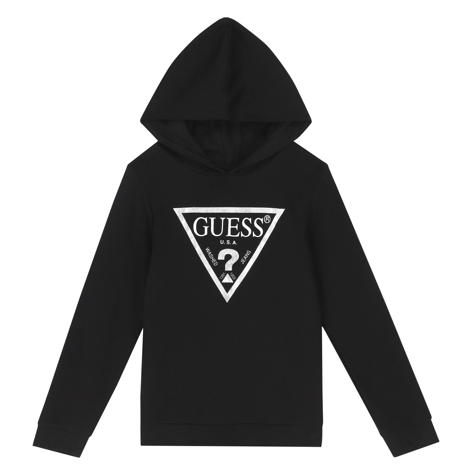 Girls Black Logo Hooded Top, 1, hi-res