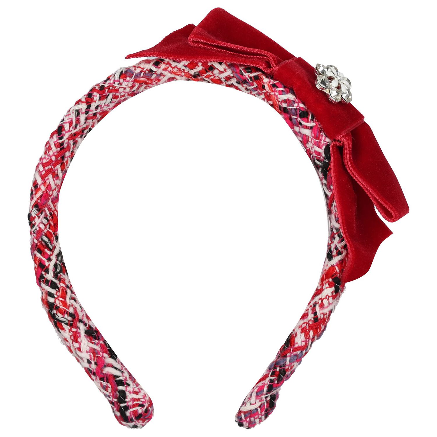 Girls Red Tweed Bow Headband, 1, hi-res