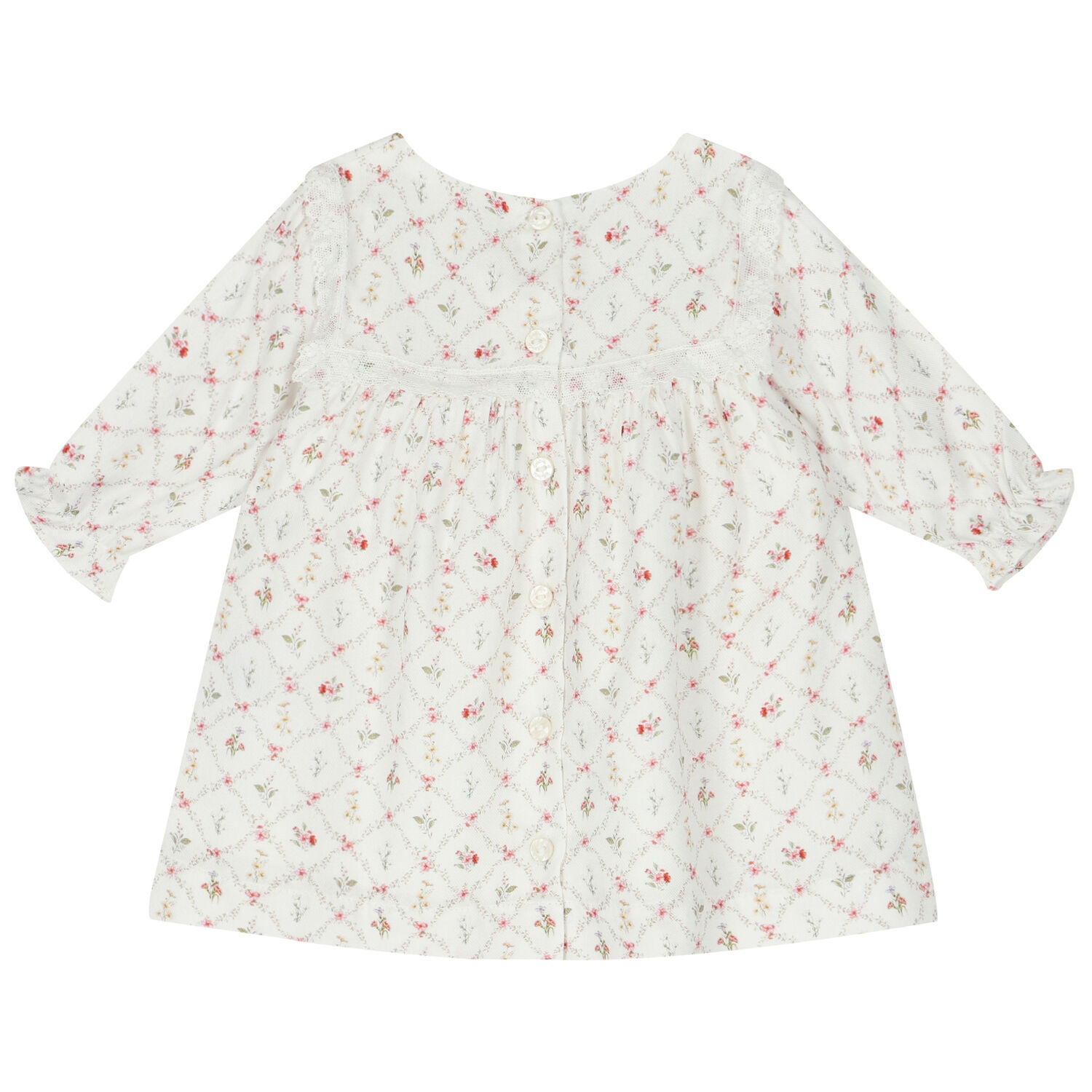 Baby Girls Ivory Floral Dress, 1, hi-res