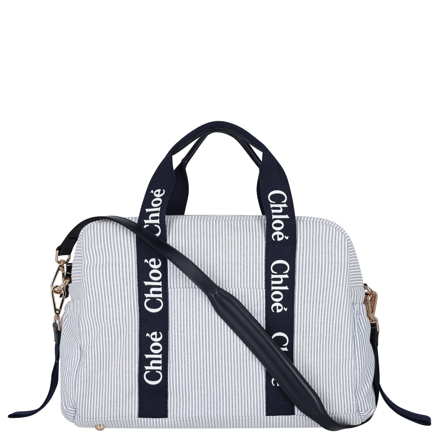 Baby Girls Blue Logo Striped Changing Bag, 1, hi-res