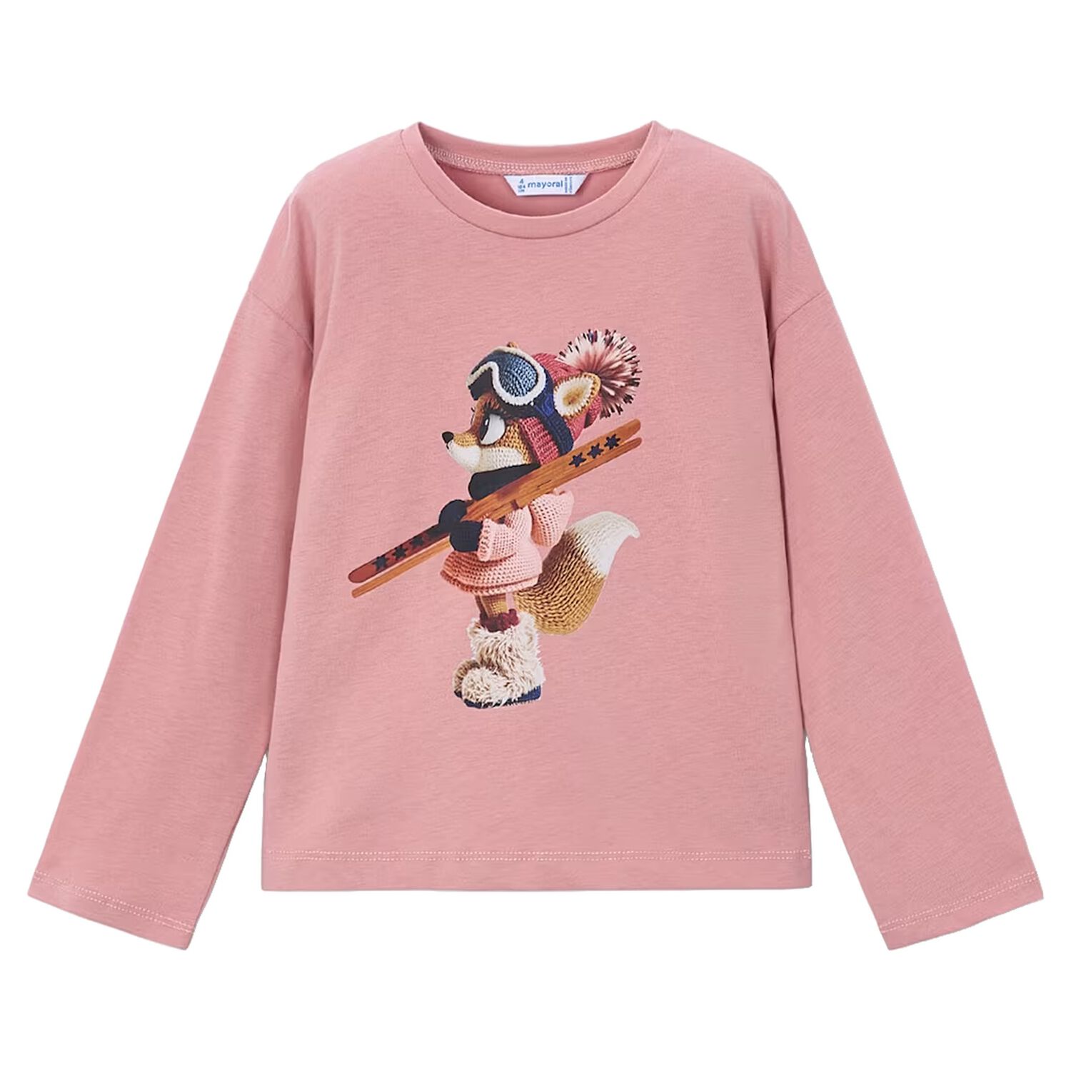 Girls Pink Fox Long Sleeve Top, 1, hi-res