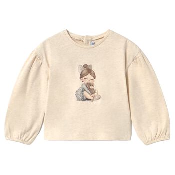 Younger Girls Beige Printed Long Sleeve Top