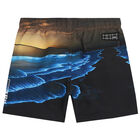 Boys Blue & Black Ocean Swim Shorts, 4, hi-res