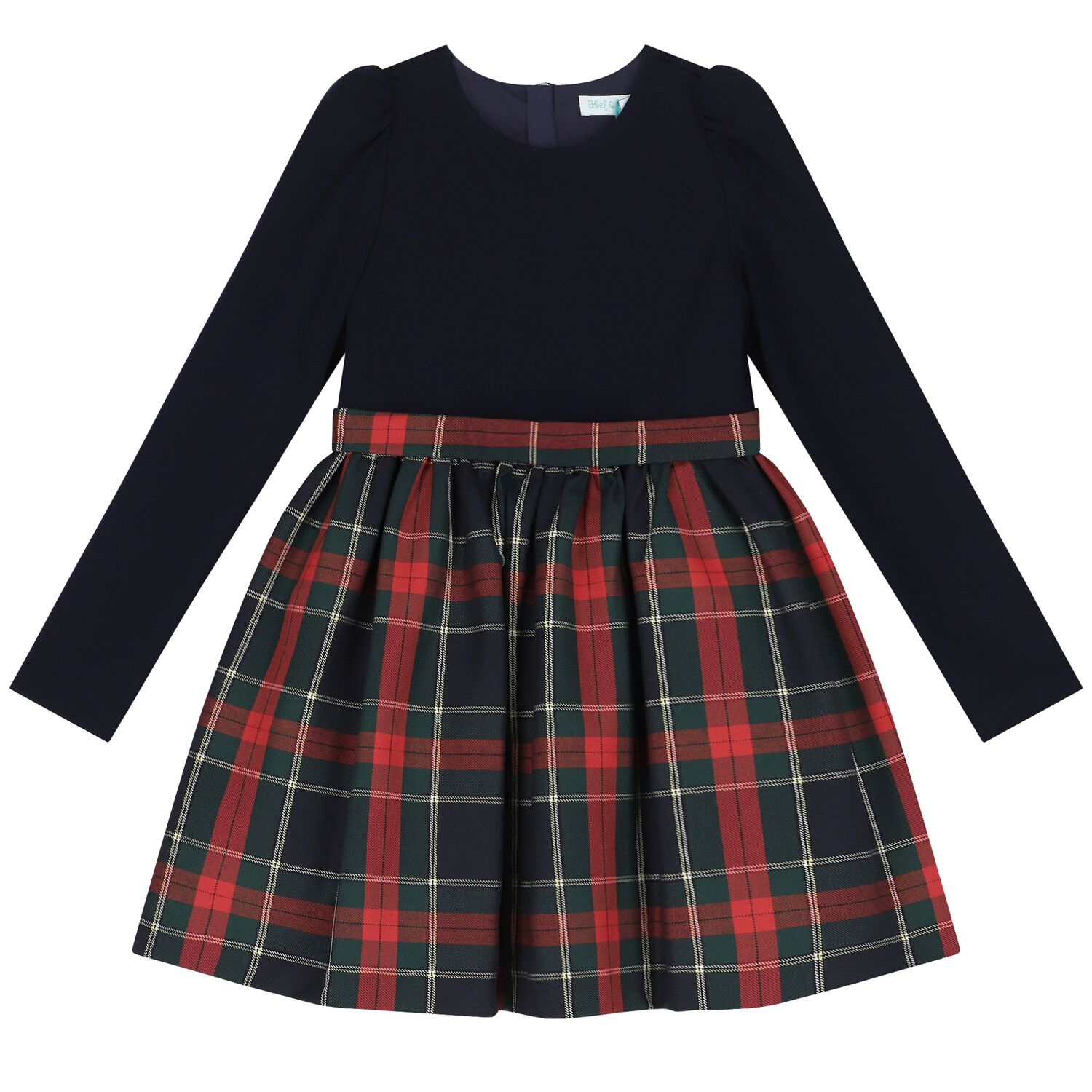 Girls Navy Blue & Red Tartan Dress, 1, hi-res image number null