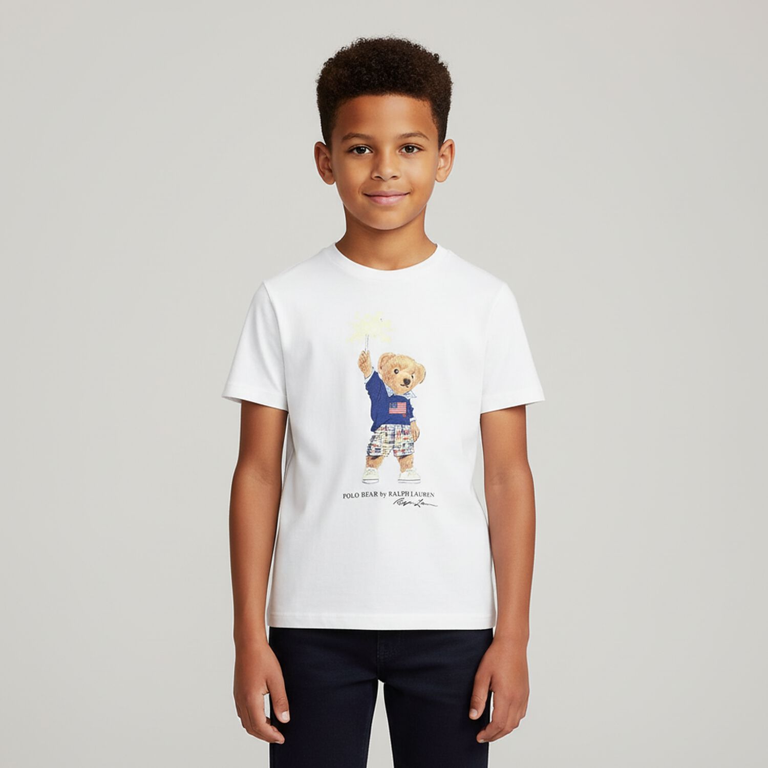 Boys White Polo Bear T-Shirt, 1, hi-res