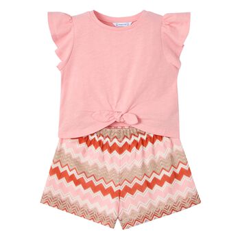 Girls Pink Zigzag Shorts Set