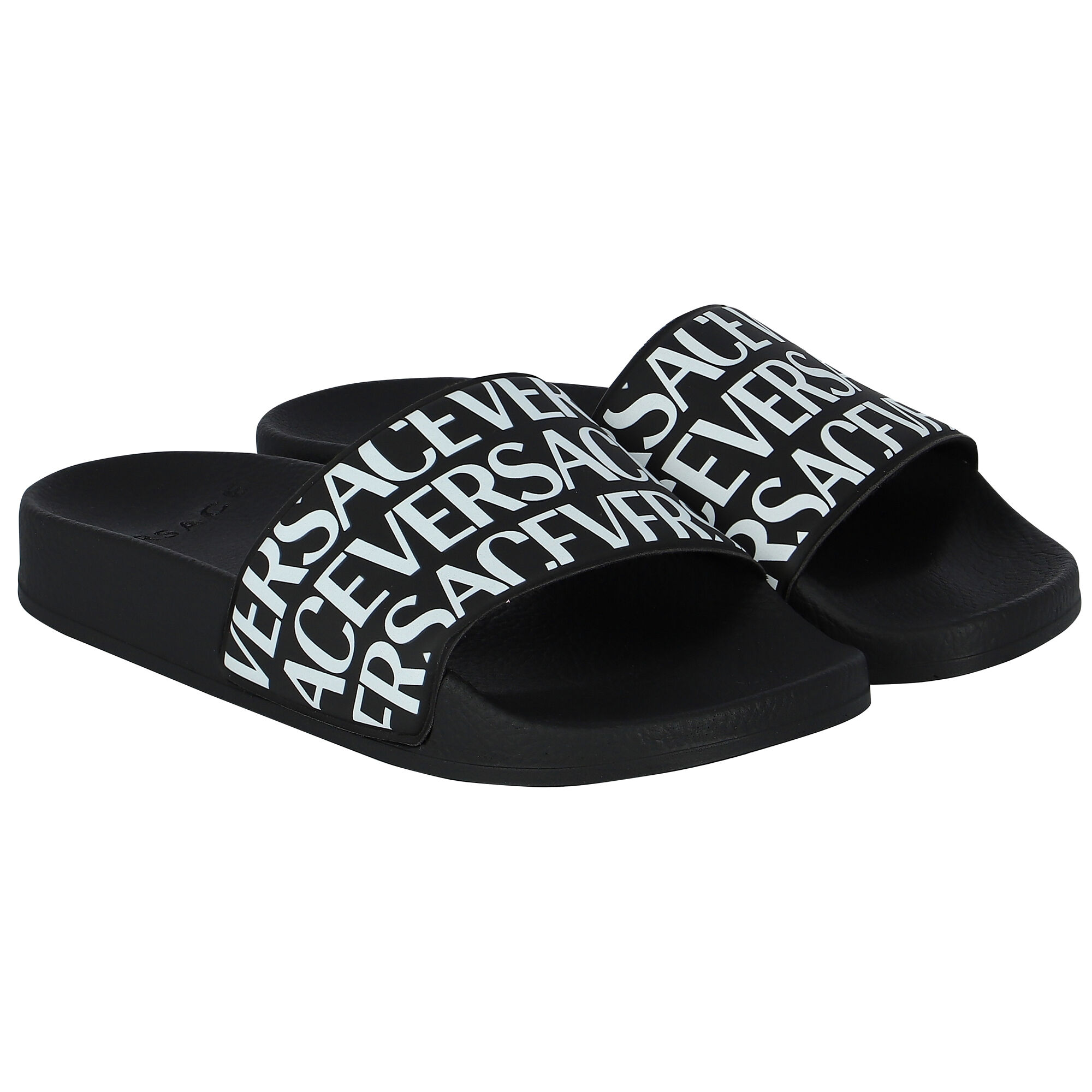 Versace Black White Logo Sliders Junior Couture UK
