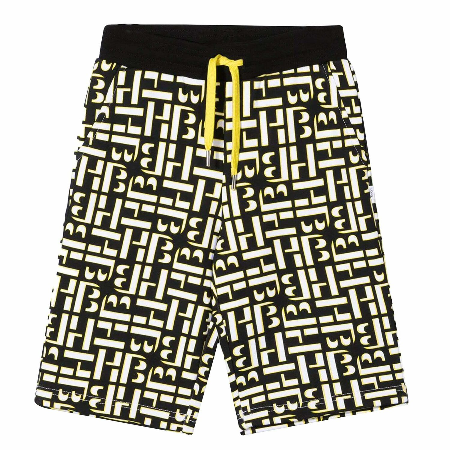 Boys Black & Yellow Logo Shorts, 1, hi-res image number null