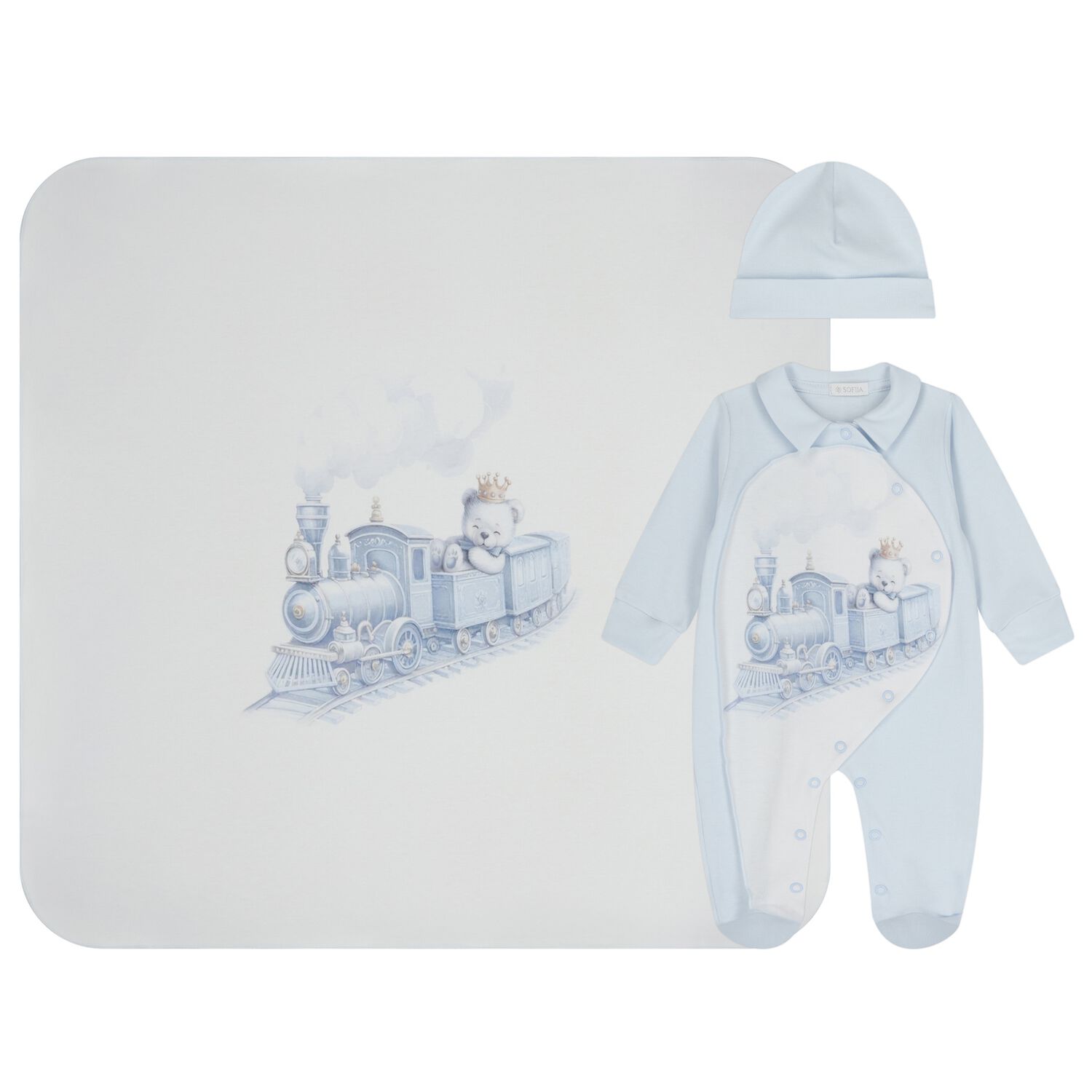 Baby Boys Blue & White Teddy Bear Babygrow Gift Set, 1, hi-res